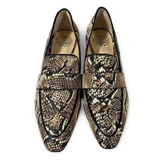 Vince Camuto Women's Size 7M Pointed Toe Loafers Snake Print Block Heel Slip-On - Picture 3 of 7